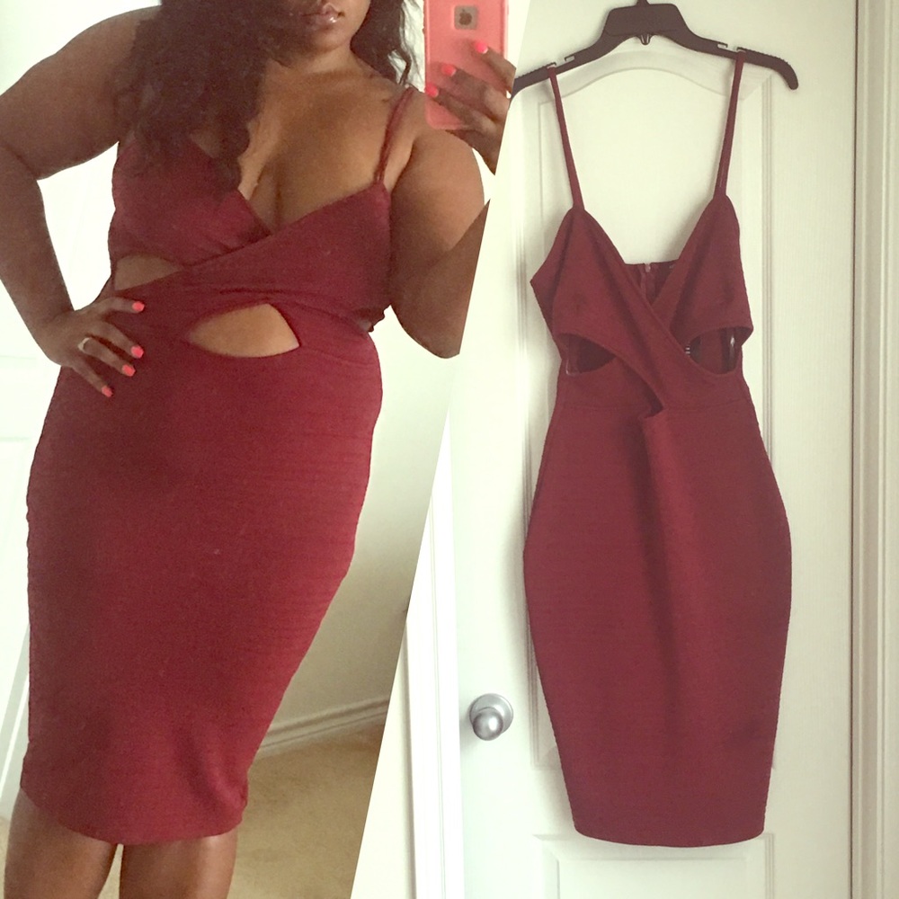 Sexy Burgundy Cut Out Dress