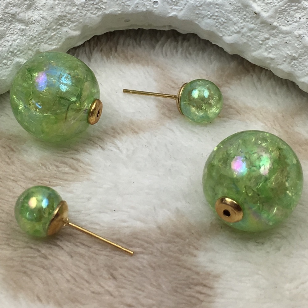 Green Double Stud Earrings - Picture 5 of 7