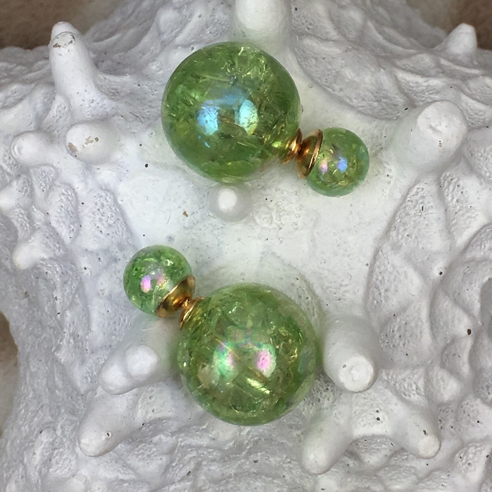Green Double Stud Earrings - Picture 2 of 7