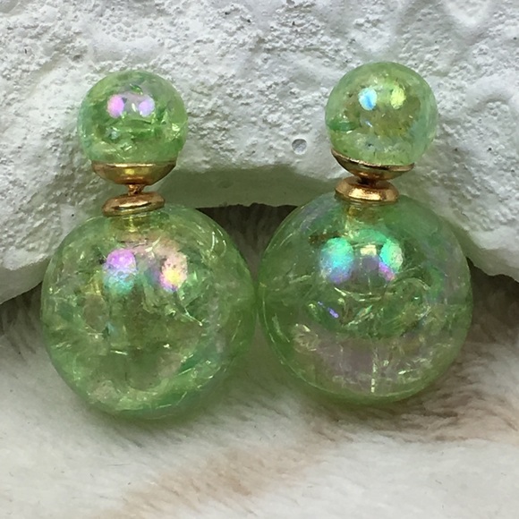 Green Double Stud Earrings - Picture 4 of 7