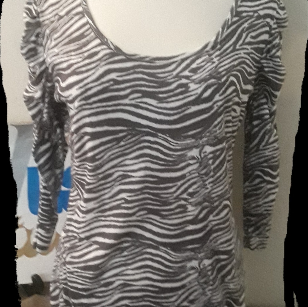Gray and white zebra striped top