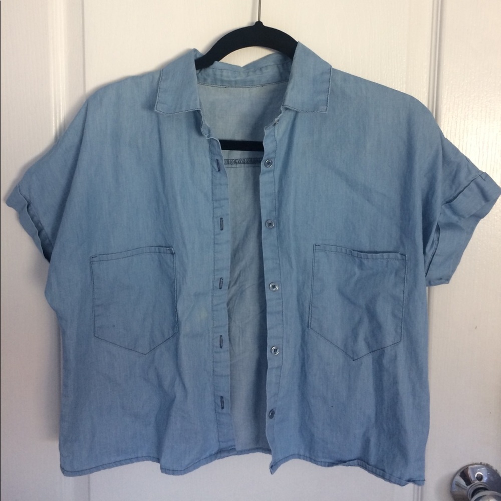 blue cotton button down shirt
