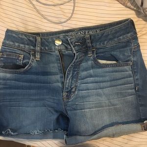 American Eagle high rise shortie denim shorts
