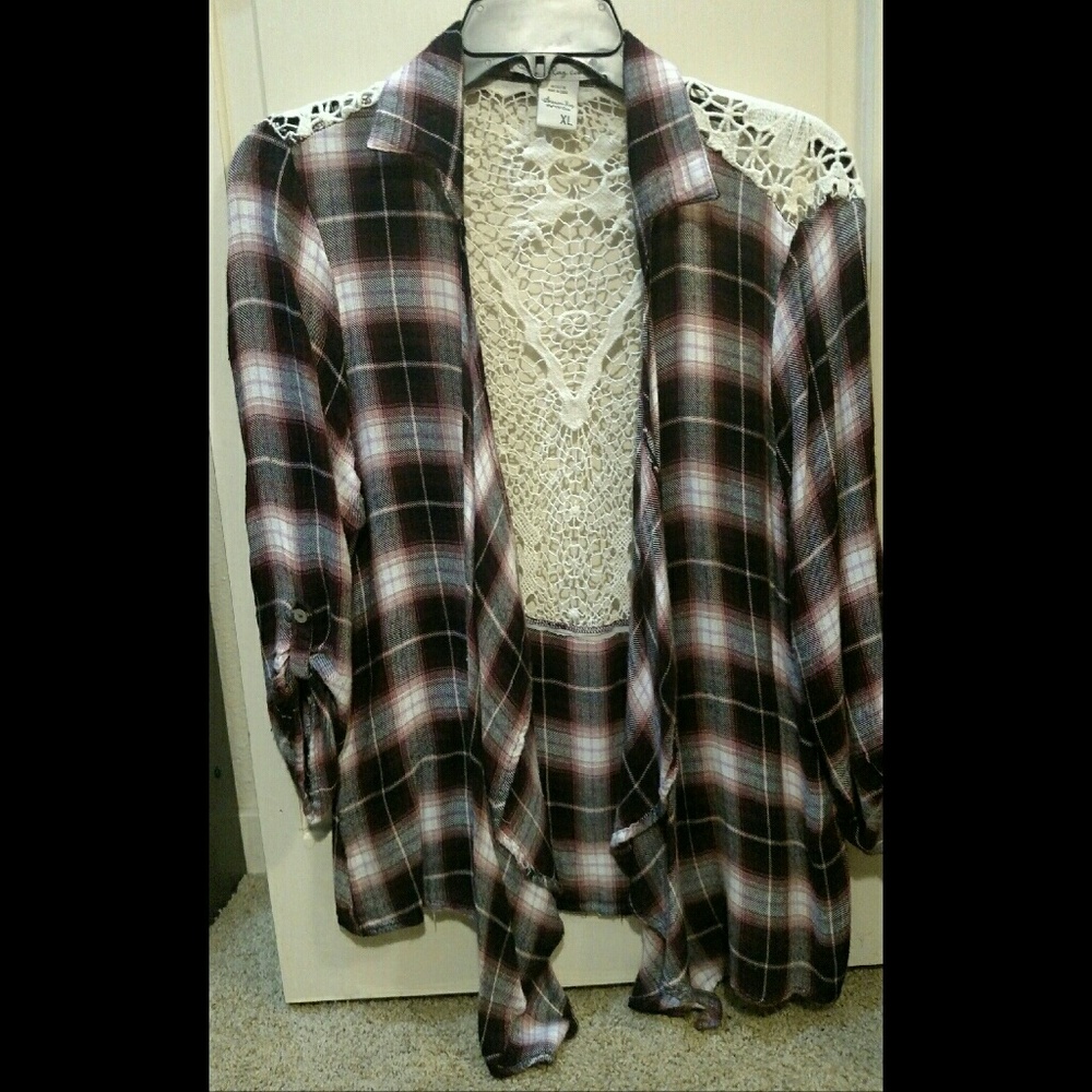 American Rag Plaid Flannel Lace-Back Shirt