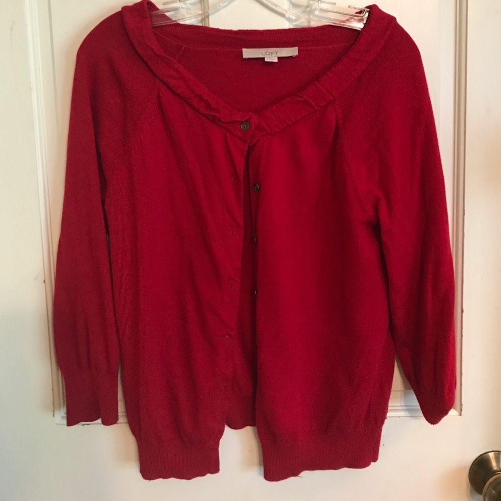 LOFT red cardigan 3/4 sleeve, size Small
