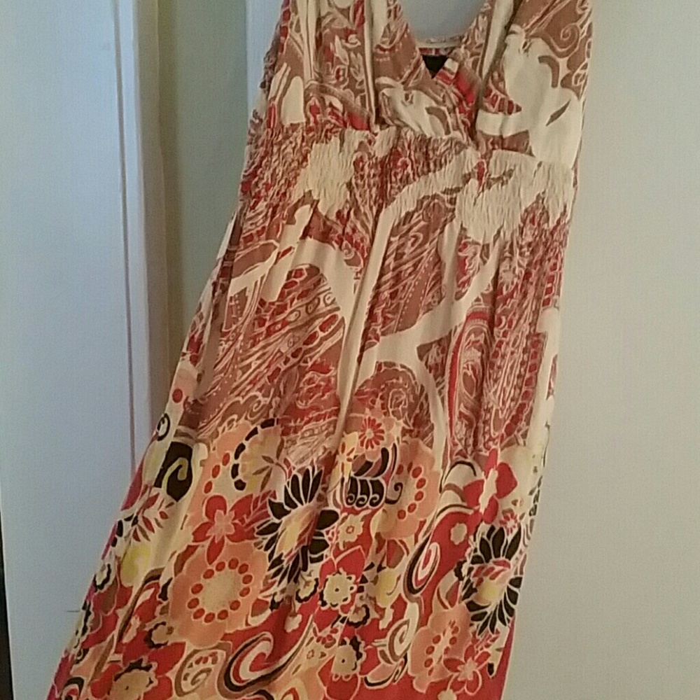 Tan and Red Paisley Dress