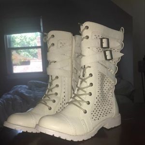 Tall White Combat Boots