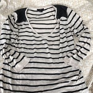 Striped flowy sweater with faux leather detail