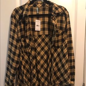 Free People yellow and black flannel