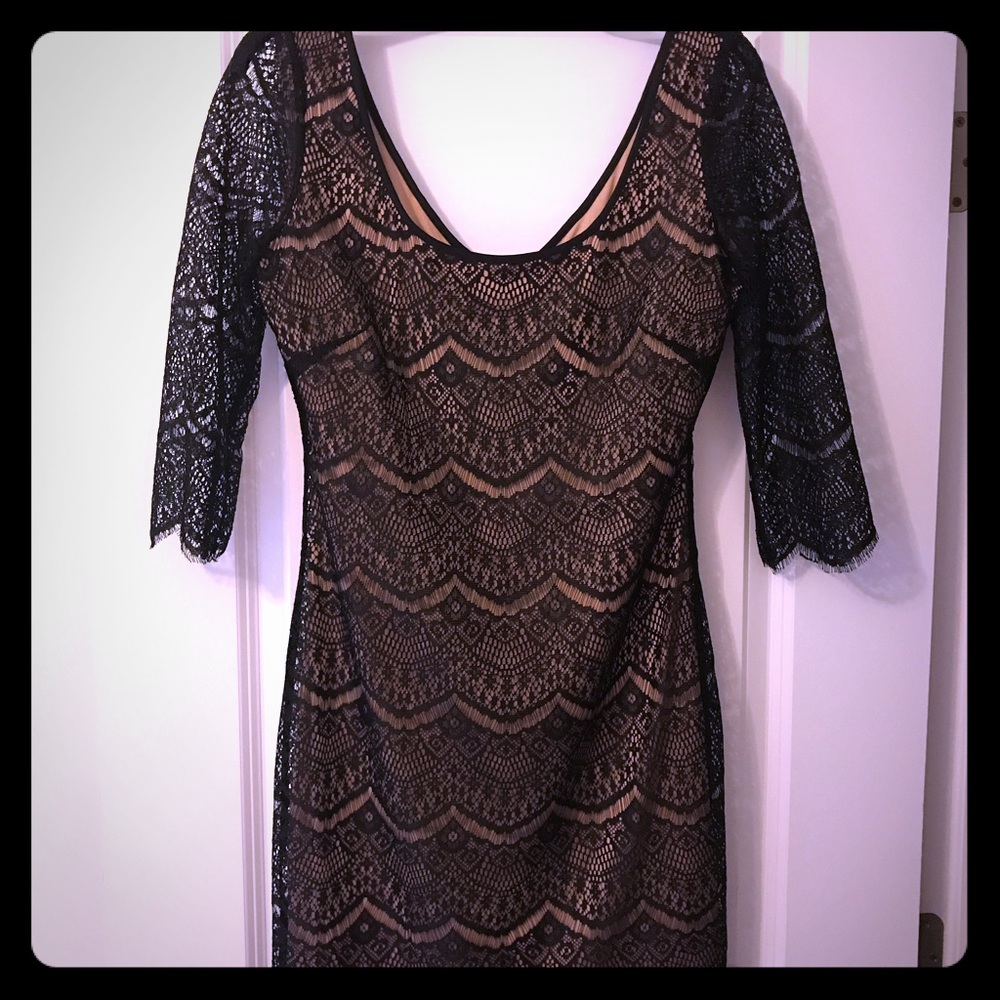 Black/tan lace cocktail dress