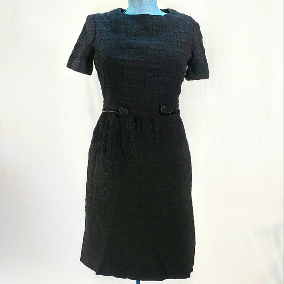 Vintage 1960s handmade LBD with swirls at waist - Picture 1 of 4