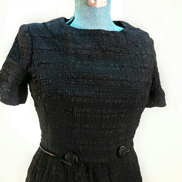 Vintage 1960s handmade LBD with swirls at waist - Picture 2 of 4