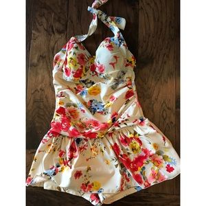 Halter One piece floral modest swim suit