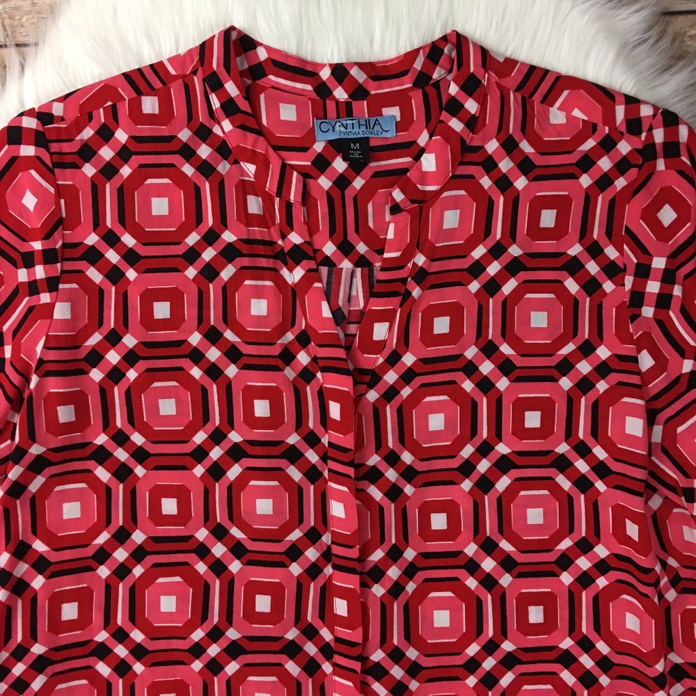 Red & pink Cynthia Rowley geometric buttondown - Picture 2 of 4
