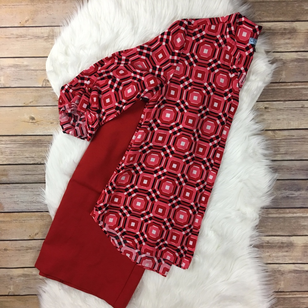 Red & pink Cynthia Rowley geometric buttondown - Picture 4 of 4