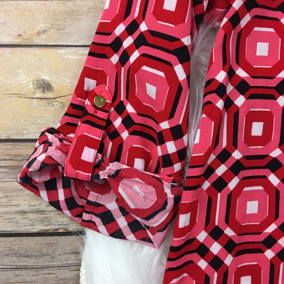 Red & pink Cynthia Rowley geometric buttondown - Picture 3 of 4
