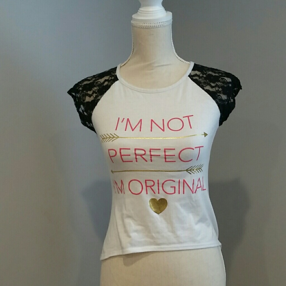 A white lace sleeved T-shirt