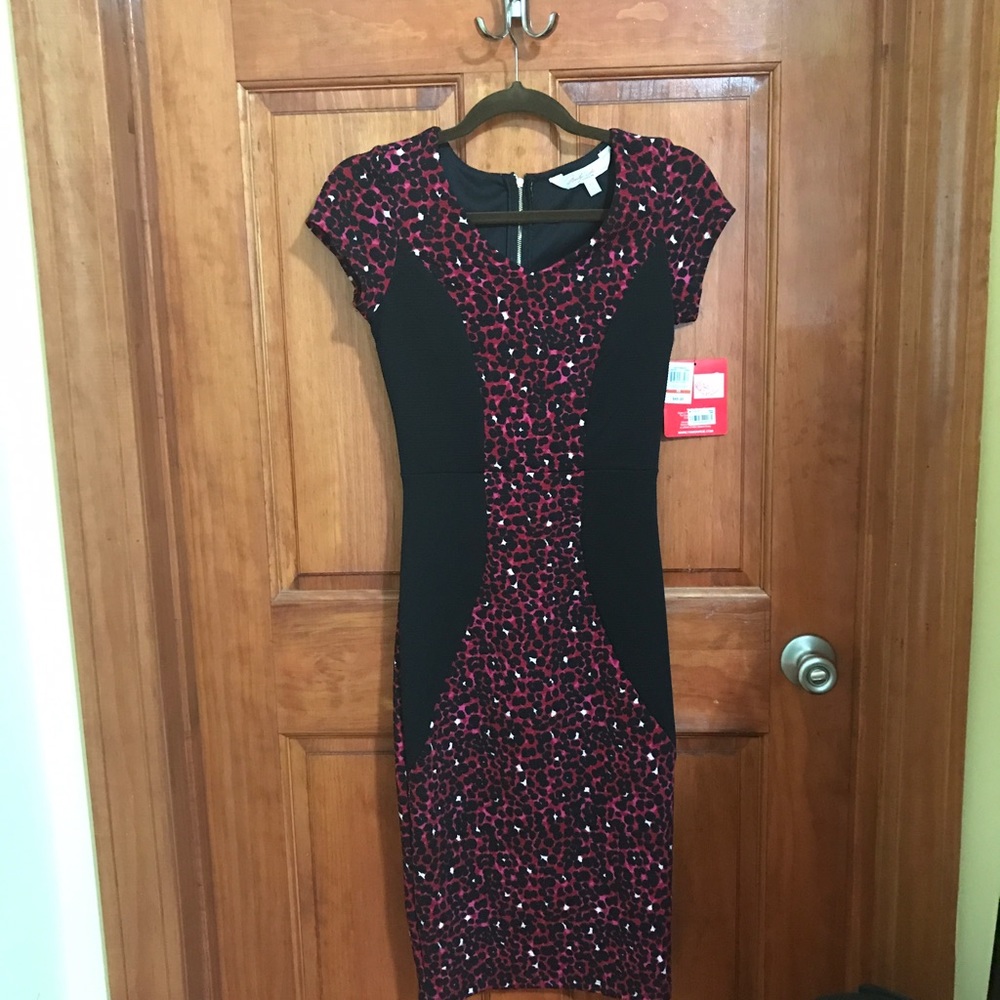 Pink and black leopard print dress (midi style)