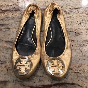 Tory Burch gold Reva flats