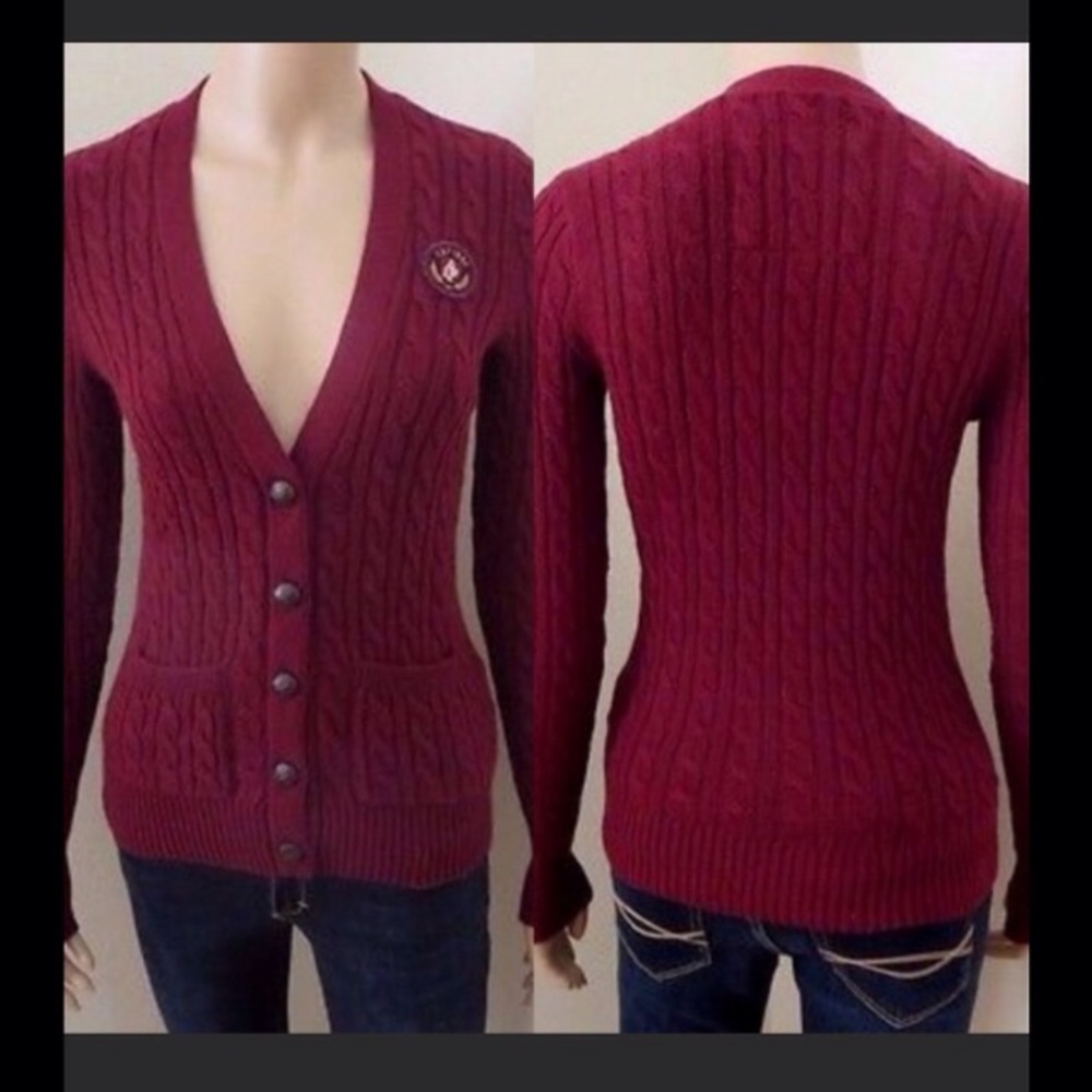 A&f Fullsleeve burgundy cardigan red wine cardigan