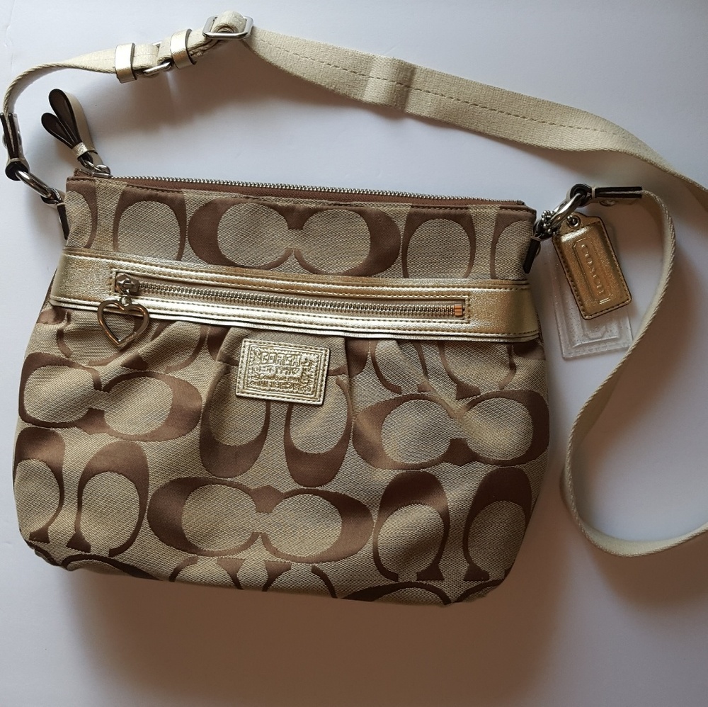 Coach signature poppy crossbody bag, khaki & gold