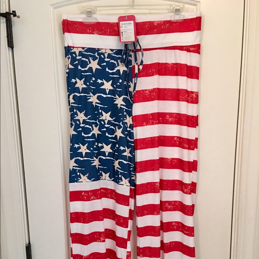 NWT American Flag Wide-Leg Yoga Pants - FITS M/L