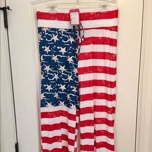 NWT American Flag Wide-Leg Yoga Pants - FITS M/L