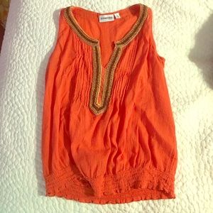 Orange, beaded, cotton shirt.