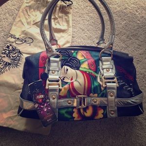 🥂HP🥂NWT Ed Hardy Denim Rhinestone Geisha Purse🎀