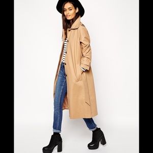 Asos camel midi long trench mac raincoat like new