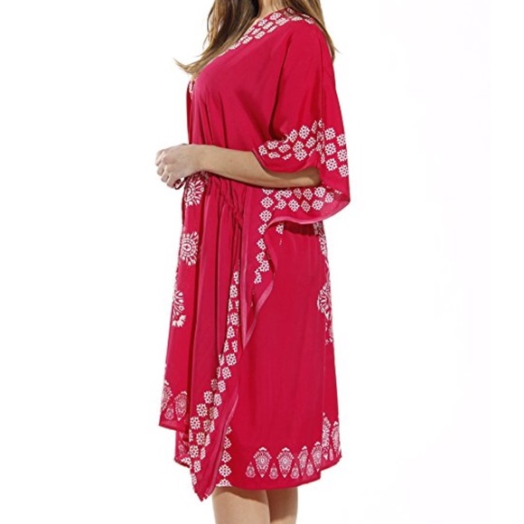 2X-3X Fuchsia Sassy Short Kaftan - Picture 2 of 3