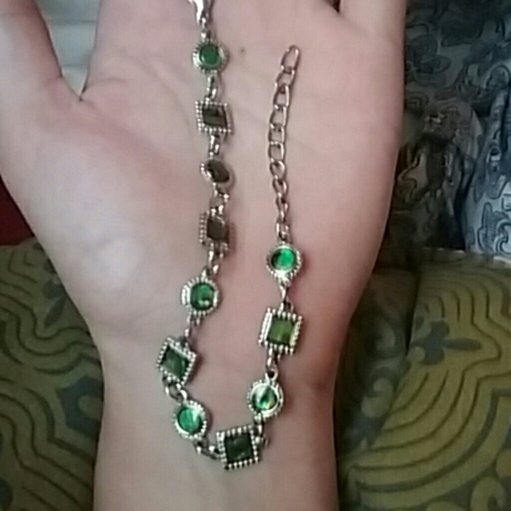 Silver green gem bracelet