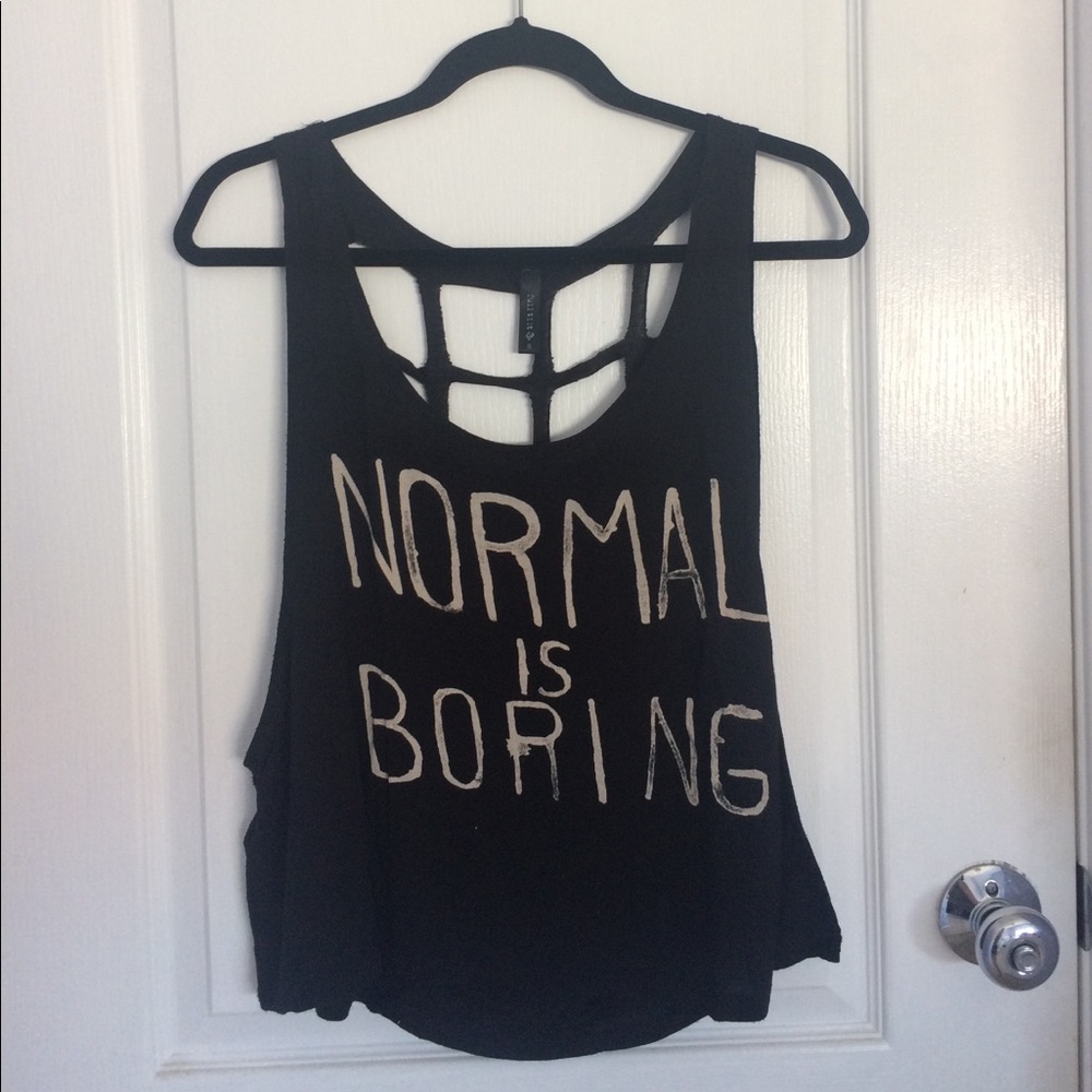 normal is boring black tank top