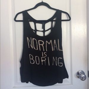 normal is boring black tank top