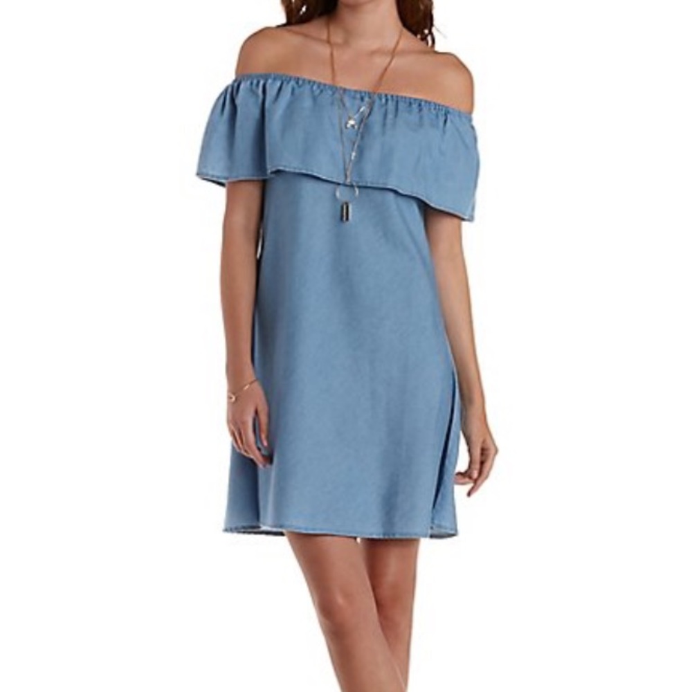 Off Shoulder Chambray Dress