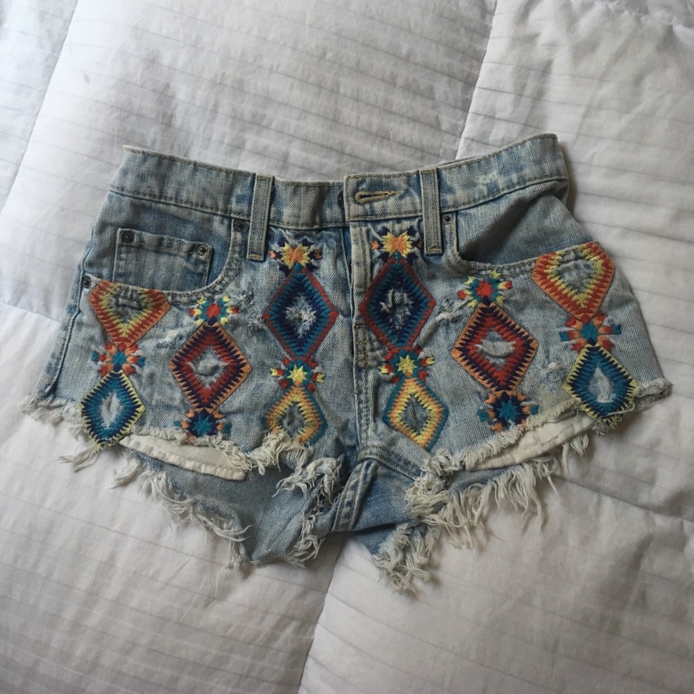 Embroidered jean shorts