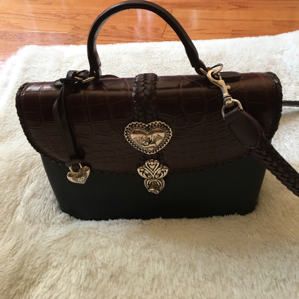 Black w/Brown Reptile Top & Silver hardware Purse