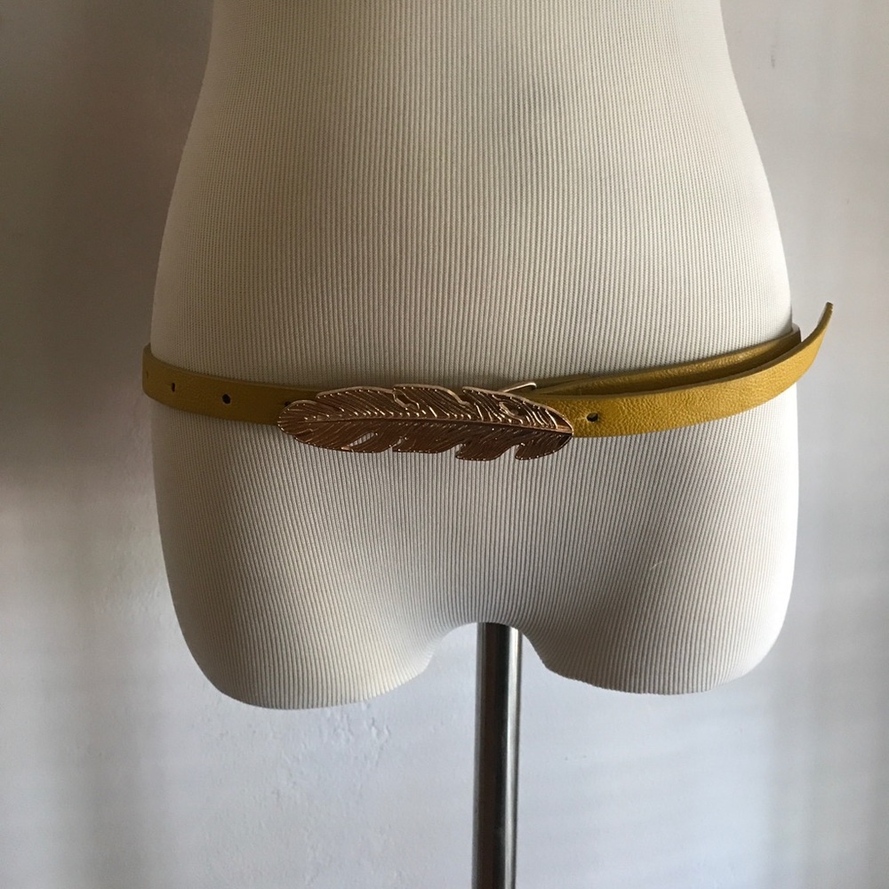 Yellow feather/leaf statement belt