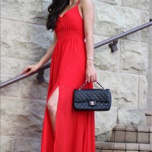 Red backless dress