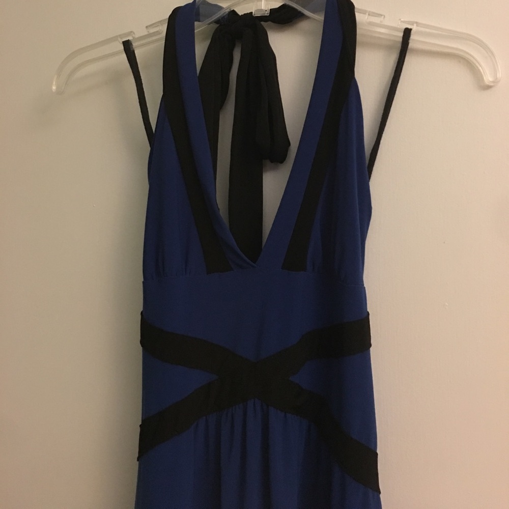 Blue and black halter dress
