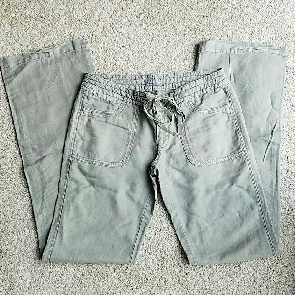 AEO Green Linen Boot Cut Pants, Long