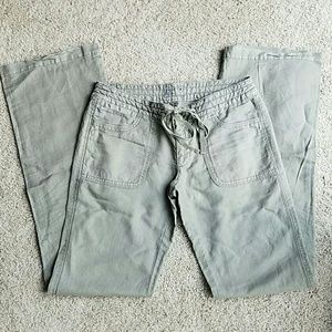 AEO Green Linen Boot Cut Pants, Long