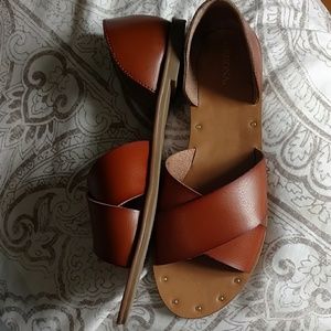 Burnt orange faux leather sandals