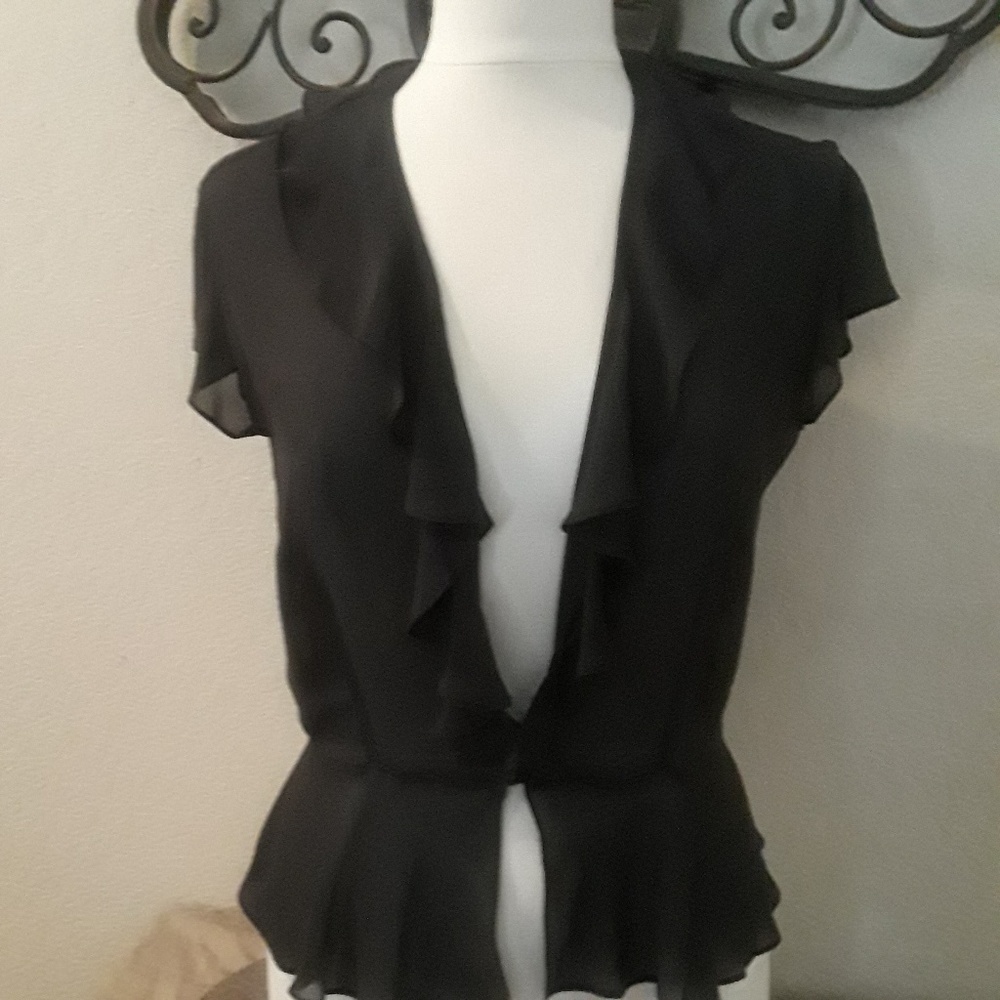 Black sheer top with frilly lapels