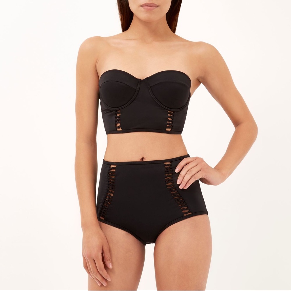 High Waist Bustier Cut Out Padded Bikini Plus Size