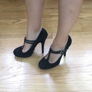 Black Suede T-Straps