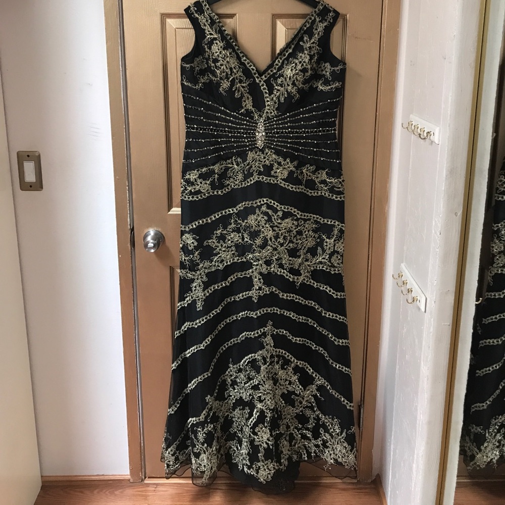 Black and gold lace gown