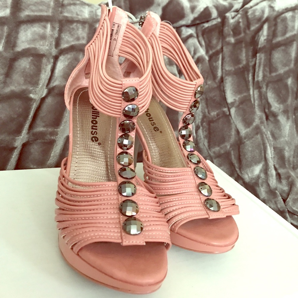 DOLLHOUSE Pink Strappy Embellished Heels