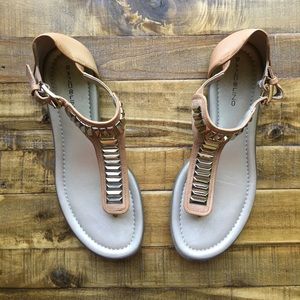 Bandolino Tan Sandals with Gold Metal Accents