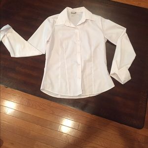 White button-down collared long sleeve.